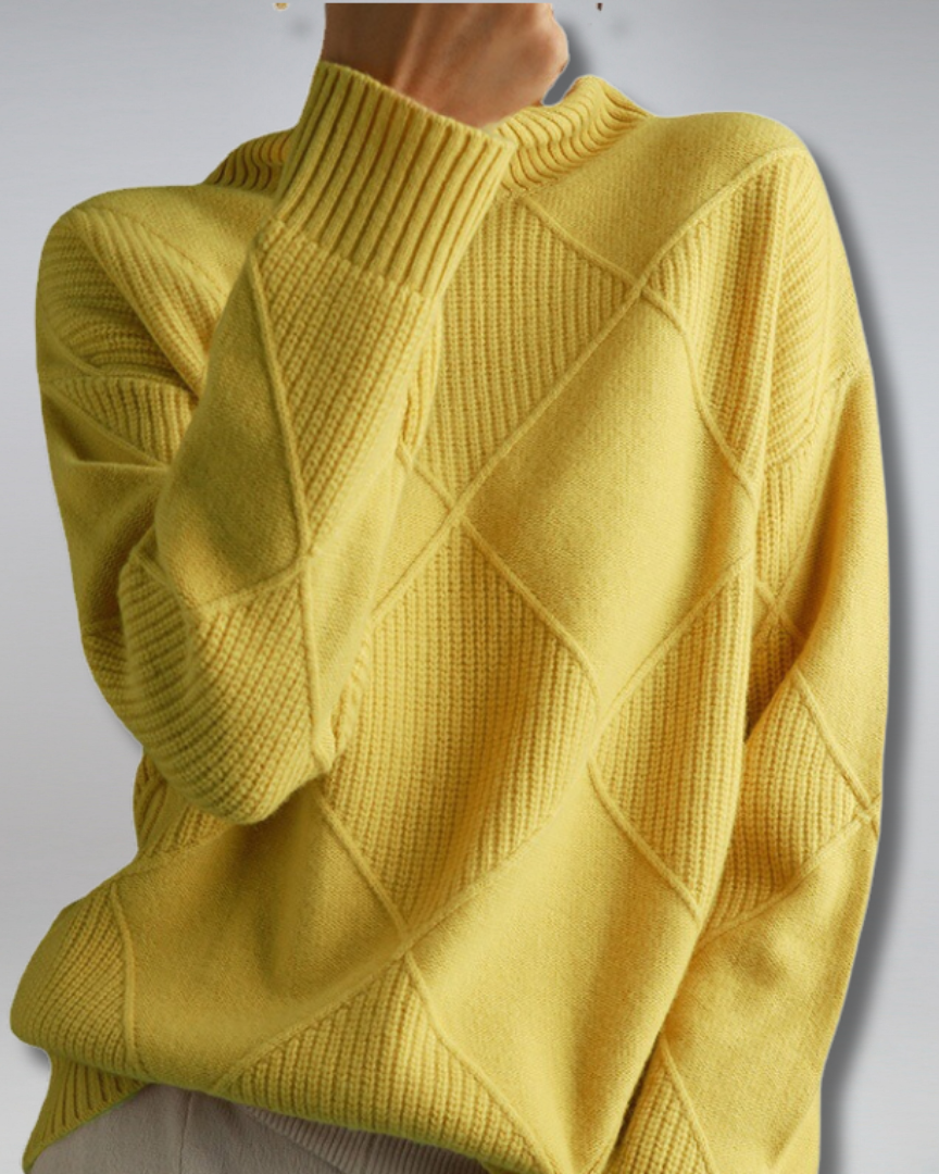 Women's Turtleneck Sweater with Embroidery | Size S-XL | Grey, Beige, Black, Yellow, Brown, Pink