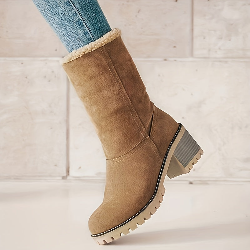 Women's Black Boots with Block Heel and Ankle Height | Cuffs | For Winter | Size 9-9 | Black