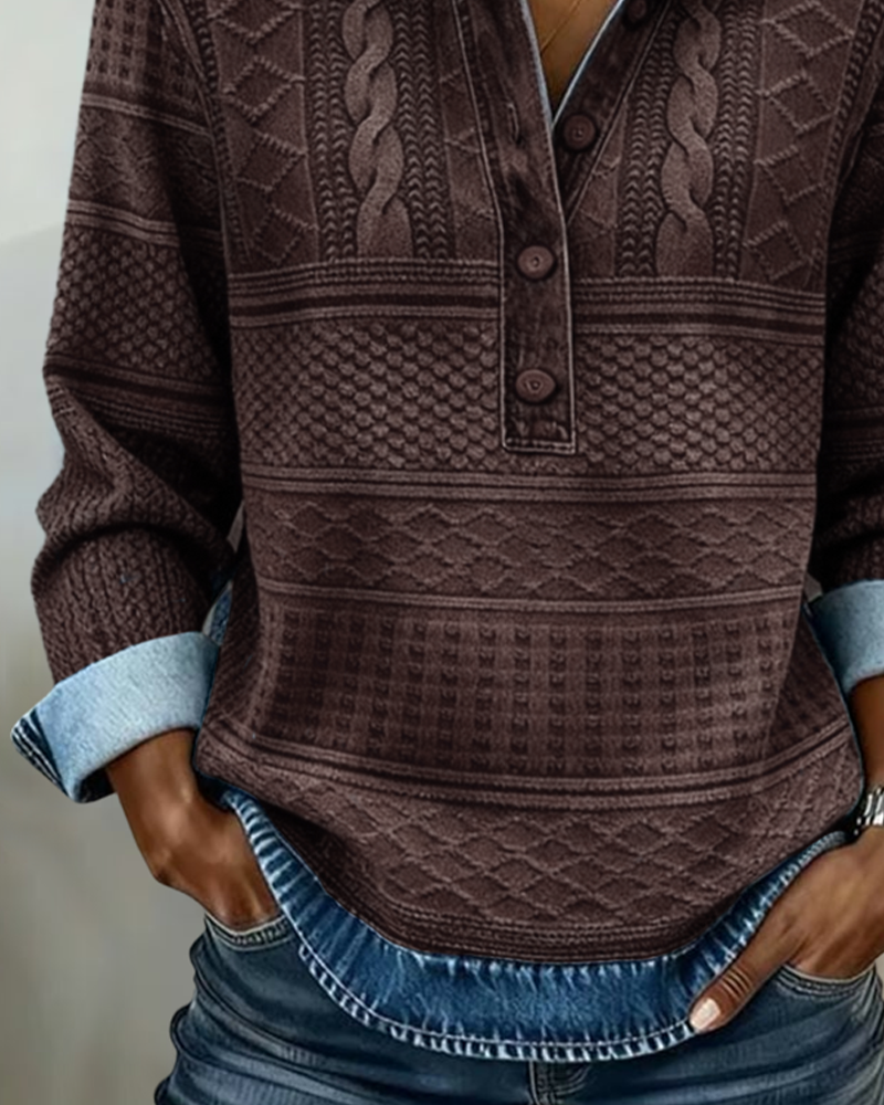 Women's Cable Knit Sweater with Button Front | Size S-3XL | Blue, Grey, Brown