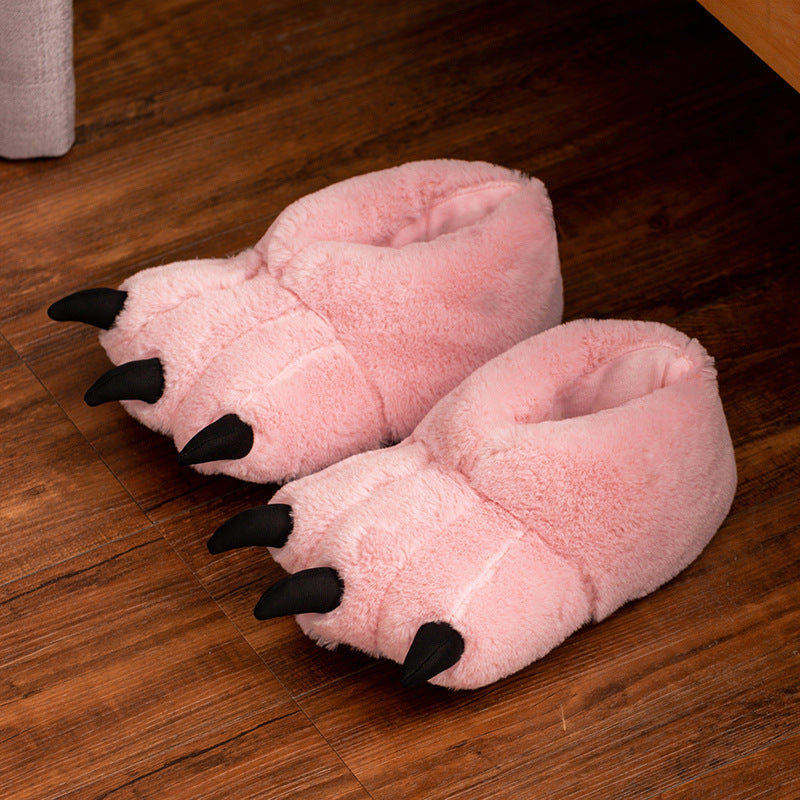 Women's Cozy Slippers in a Bear Paw Shape | Plush and Cotton Upper, Claw Detail at the Front | One Size, 3 Colors