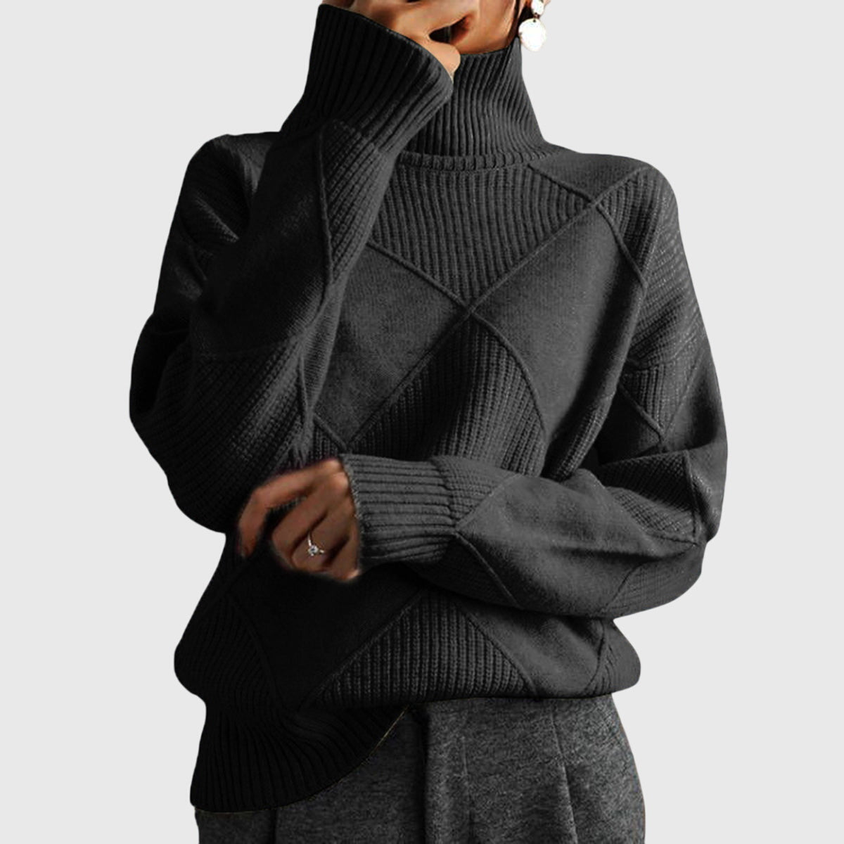 Women's Turtleneck Sweater with Knit | Size S-2XL | Pink, Purple, Yellow, Green, Grey, Black