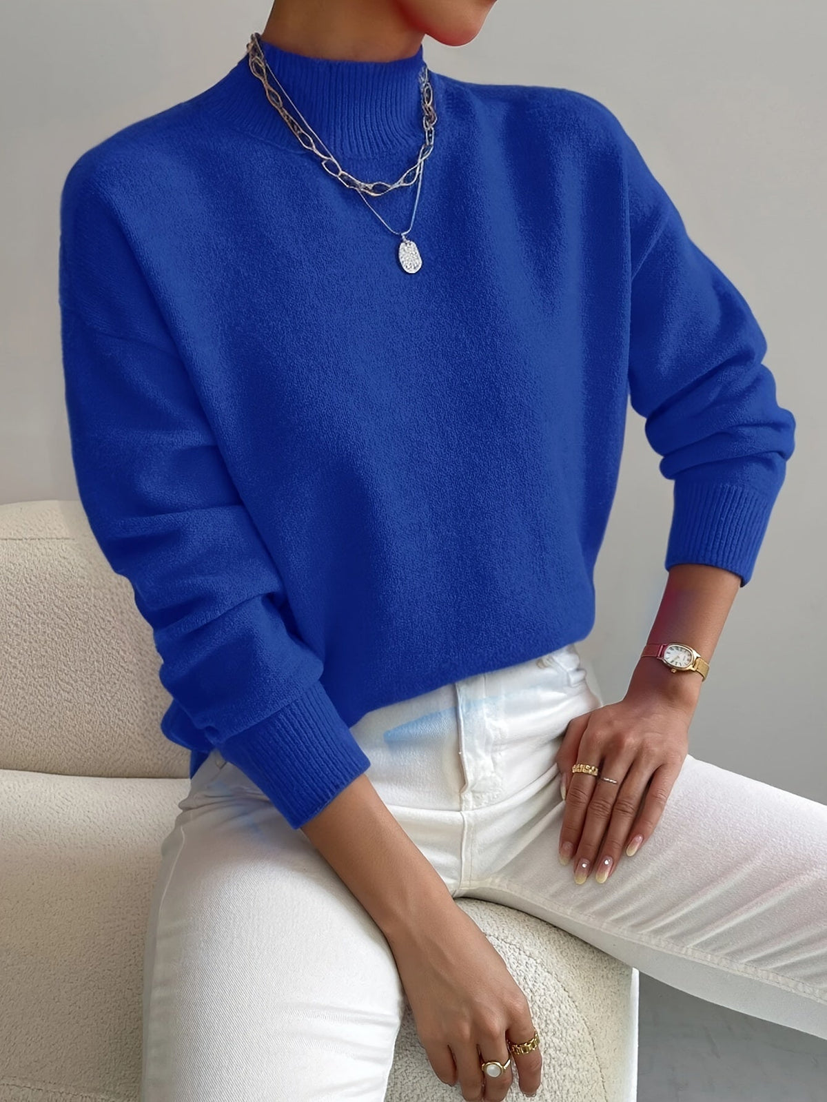 Women's Turtleneck Sweater with Knit and Ribbed Cuffs | Cuffs | Size S-2XL