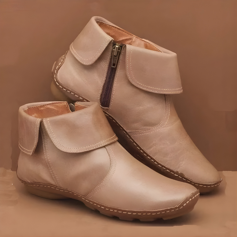 Women's Ankle Boots with Fold-Over Cuff | Hook-and-Loop Strap, Side Zip and Padded Interior | 4 Colors