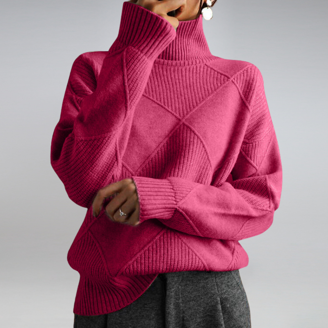 Women's Turtleneck Sweater with Knit | Size S-2XL | Yellow, Brown, Grey, Black, Turquoise, Beige and 2 more