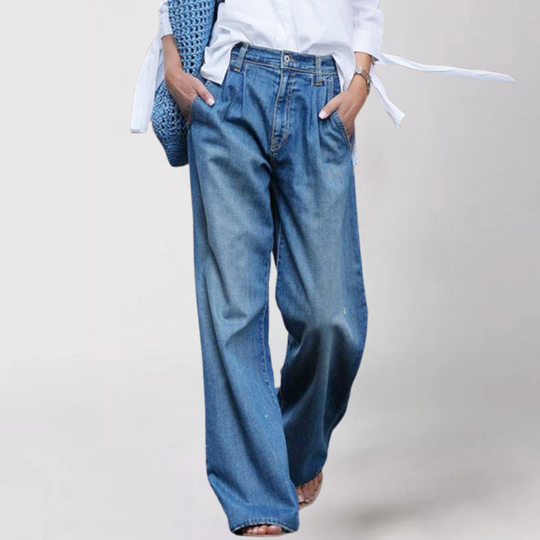 Women's Trousers with High Waist | Size XS-3XL | Blue