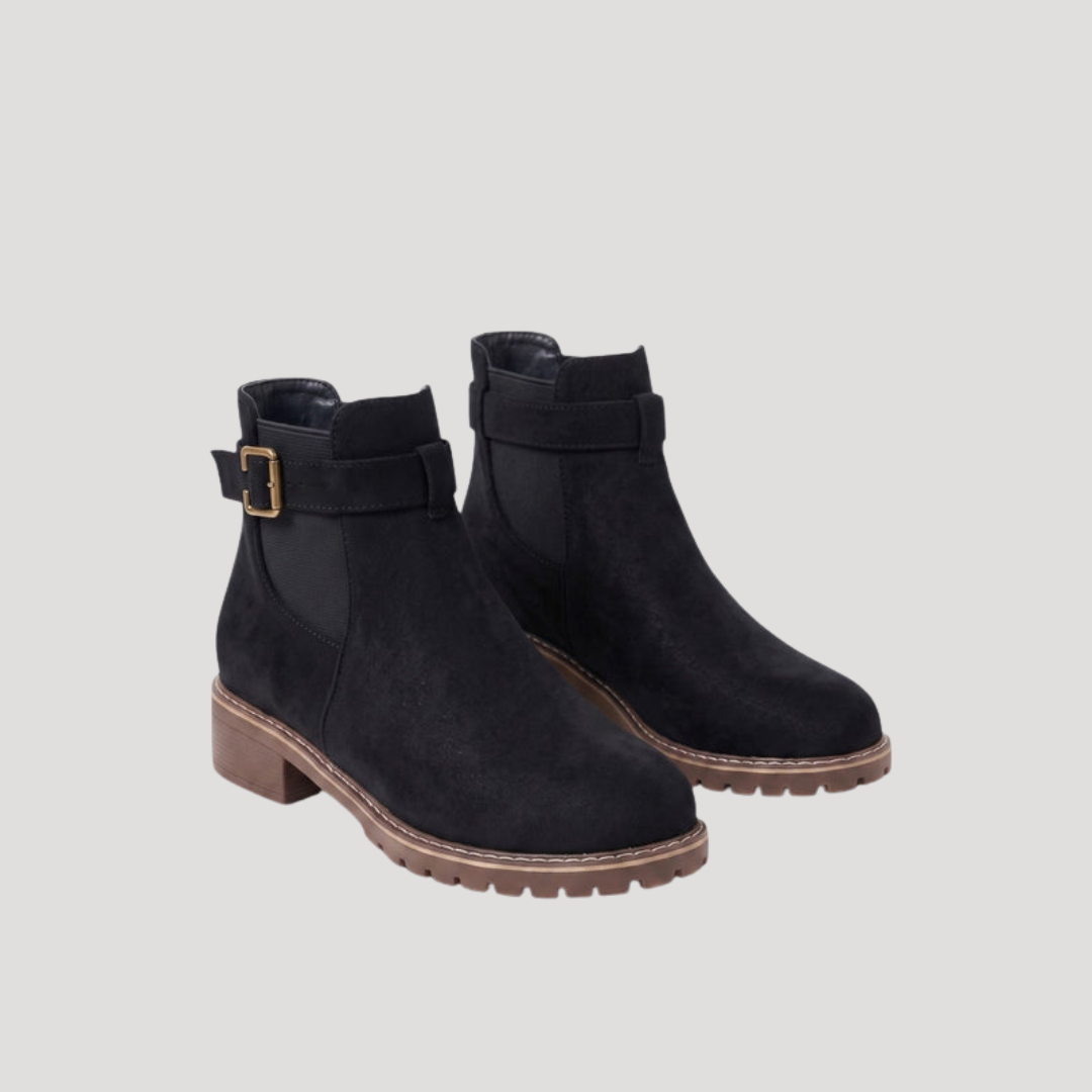 Women's Chunky Chelsea Boots on a Thick Lug Sole | Side Buckle Strap, Elastic Gussets, Napped Upper | 3 Colors