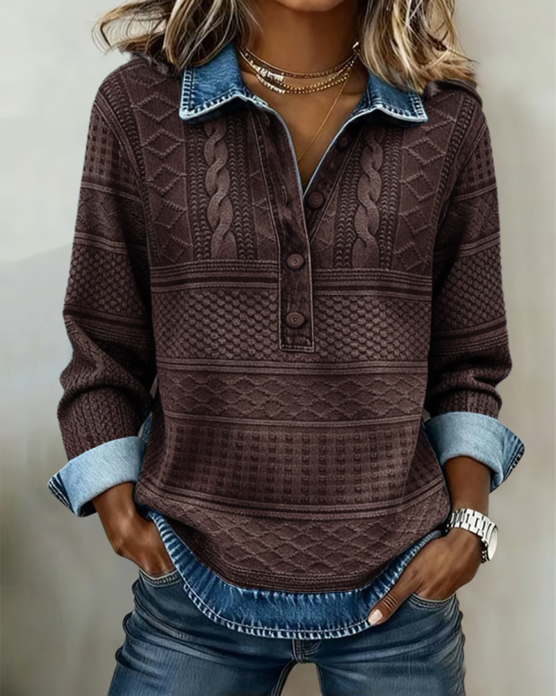 Women's Cable Knit Sweater with Button Front | Size S-3XL | Blue, Grey, Brown