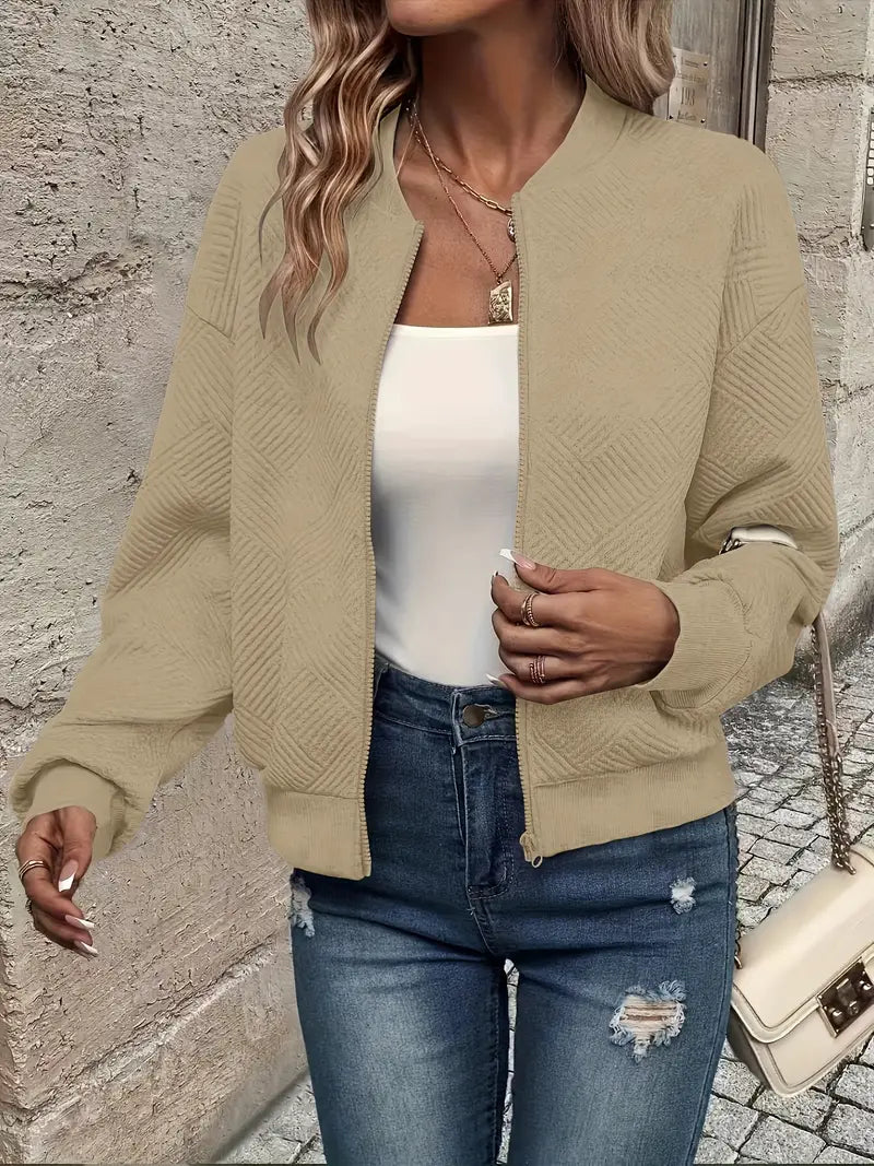 Women's Lightweight Zip-Up Jacket with Stand Collar | Waist Length, Stretch Polyester, Wrinkle Resistant | Size S-2XL