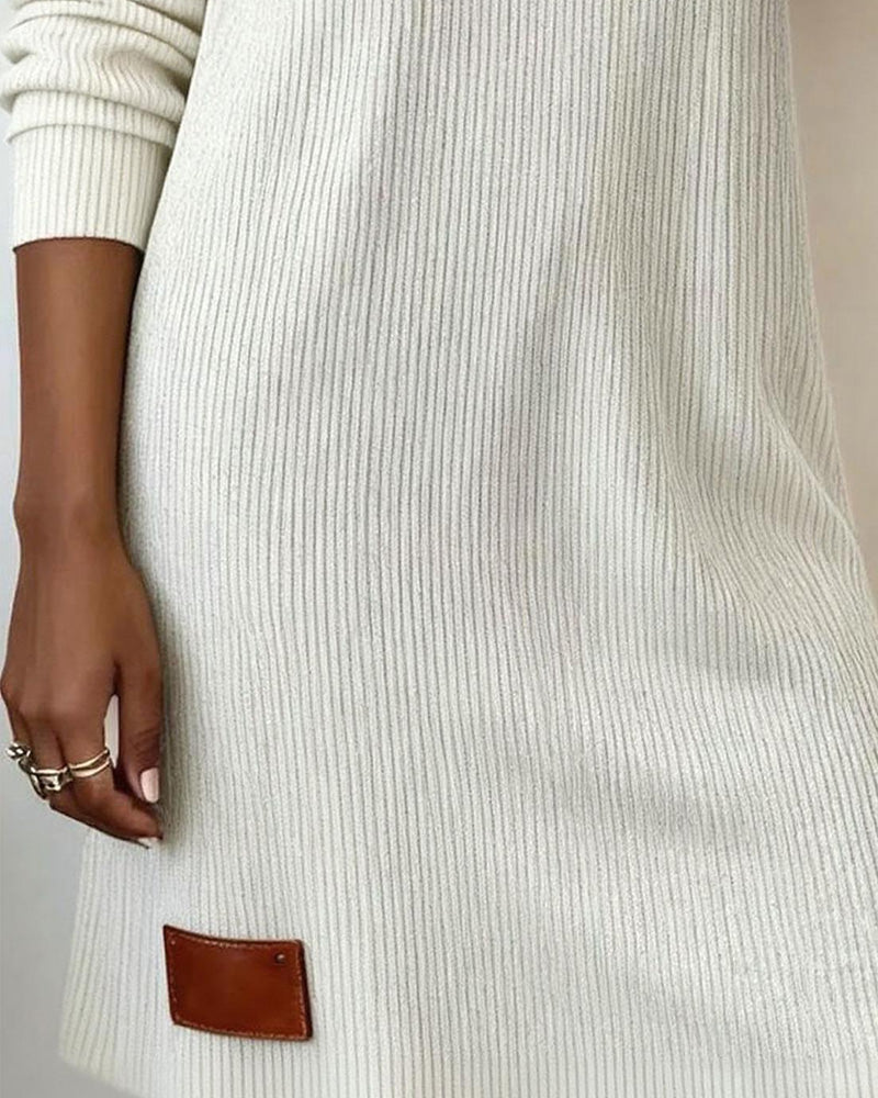 Women's Ribbed Sweater Dress with Draped Cowl Neck | Long Sleeves, Straight Cut, Above the Knee | Sizes S-2XL, 3 Colors