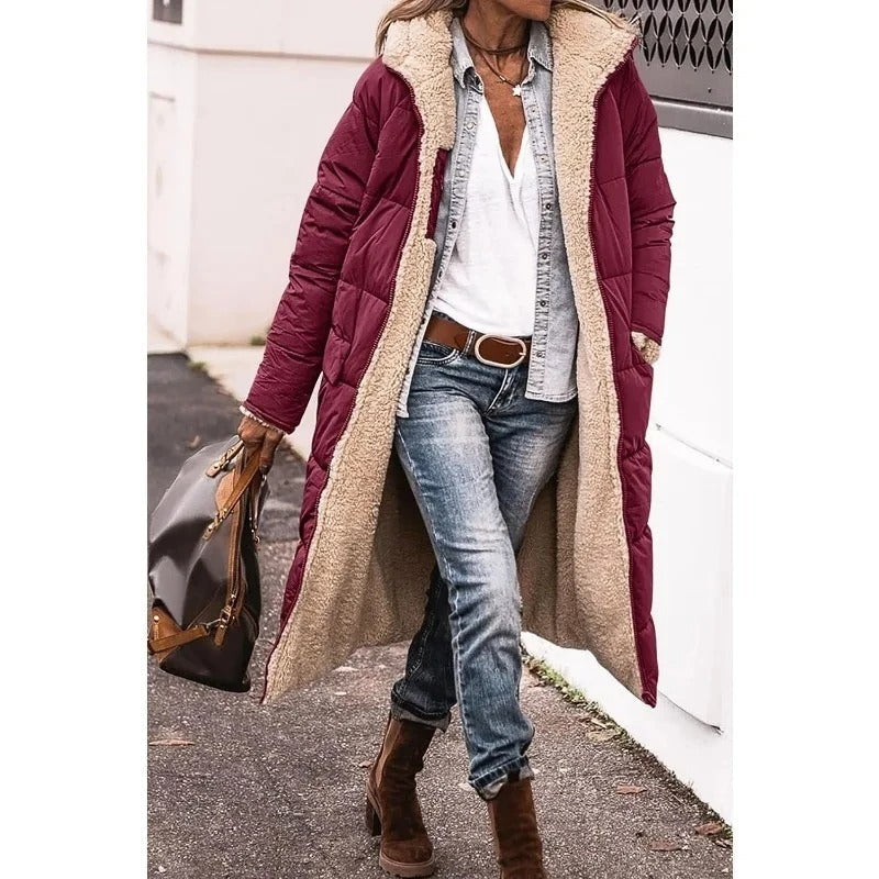 Women's Puffer Jacket with Quilted Panels and Longline Cut | Pockets, Side Pockets | For Winter | Size S-3XL