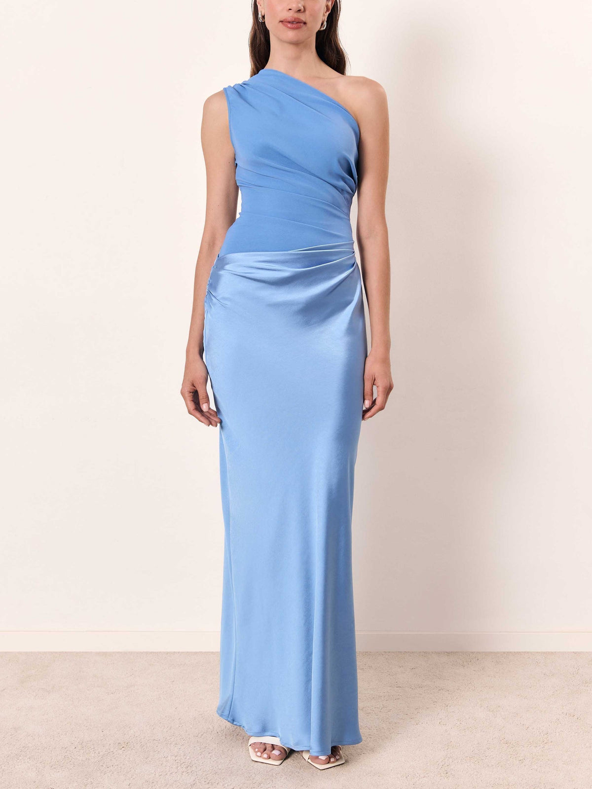 Women's One-Shoulder Pleated Maxi Dress | Formal Wedding Guest Gown with Floor-Length Hem | Size XS-3XL, 3 Colors
