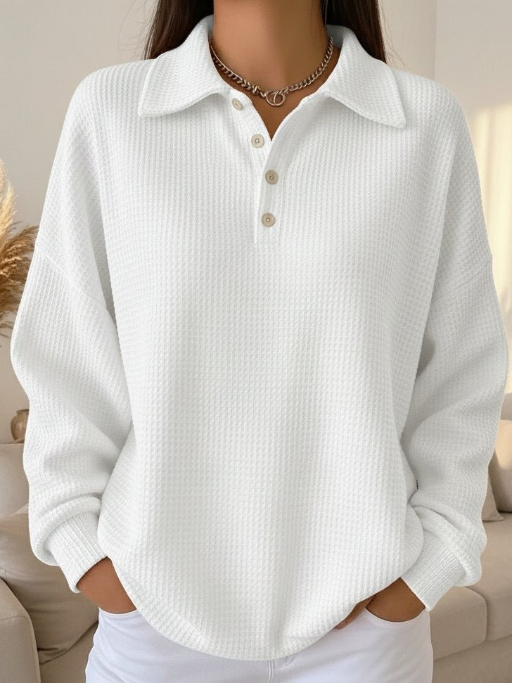Women's Polo Collar Sweater | Textured Knit Pullover with a Soft Relaxed Fit for Work Days | Size S-3XL, 5 Colors