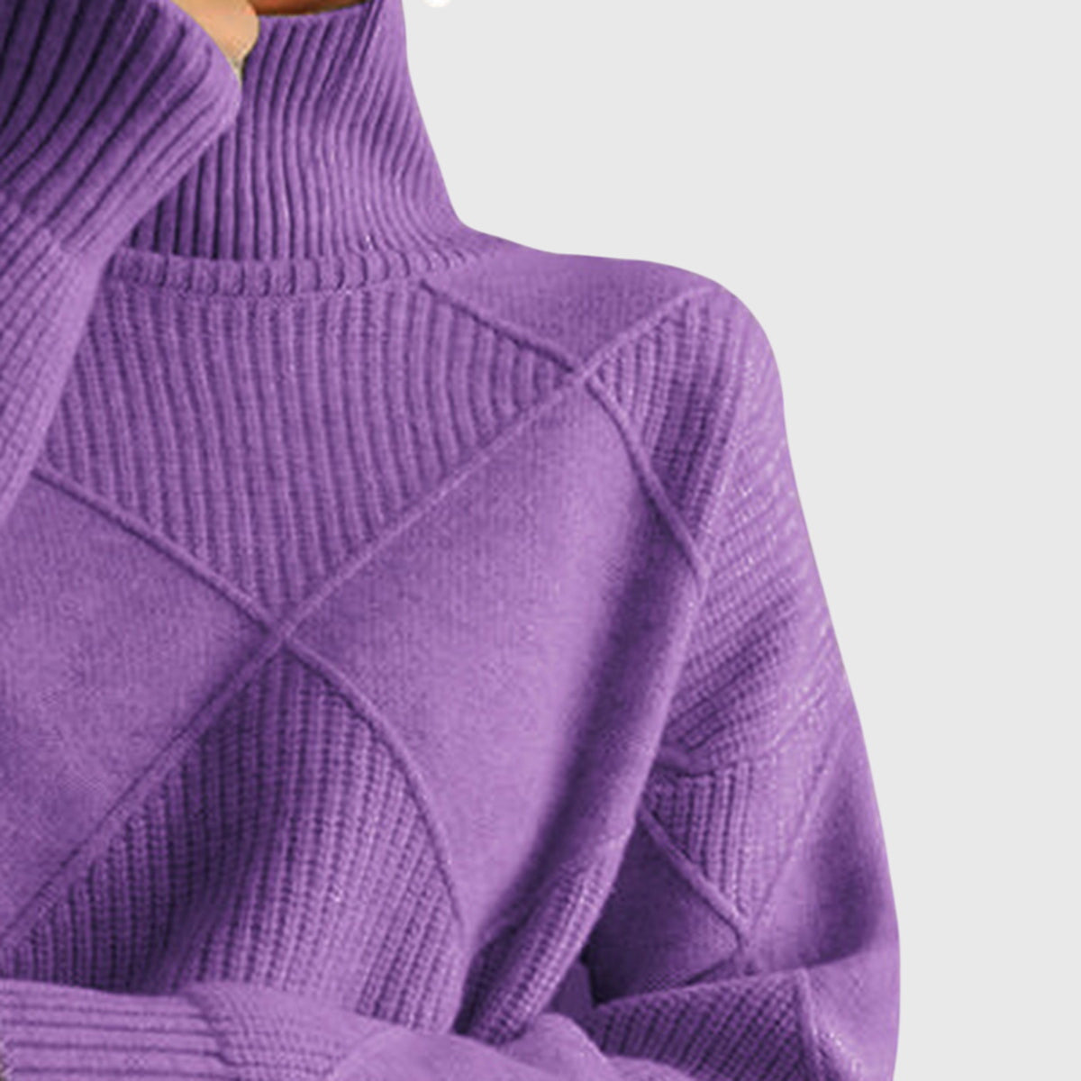 Women's Turtleneck Sweater with Knit | Size S-2XL | Pink, Purple, Yellow, Green, Grey, Black