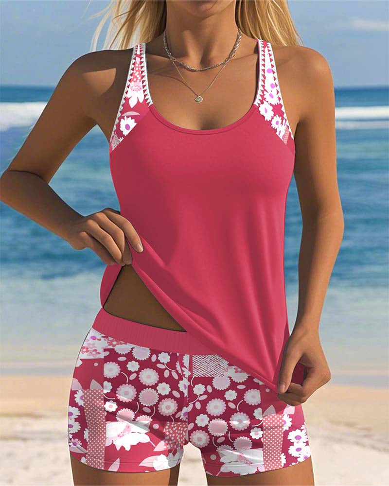 Women's Swim Set Tank Top and Shorts - Pink