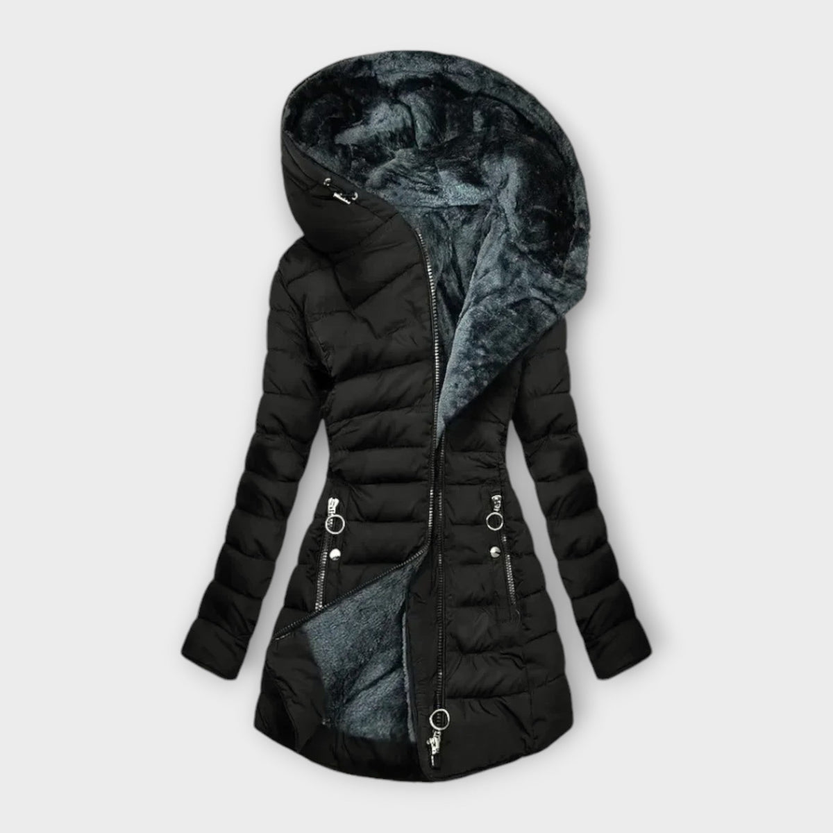 Women's Long Quilted Puffer Coat with Oversized Hood | Fitted Winter Outerwear with Plush Lining and Zip Pockets | Size S-2XL
