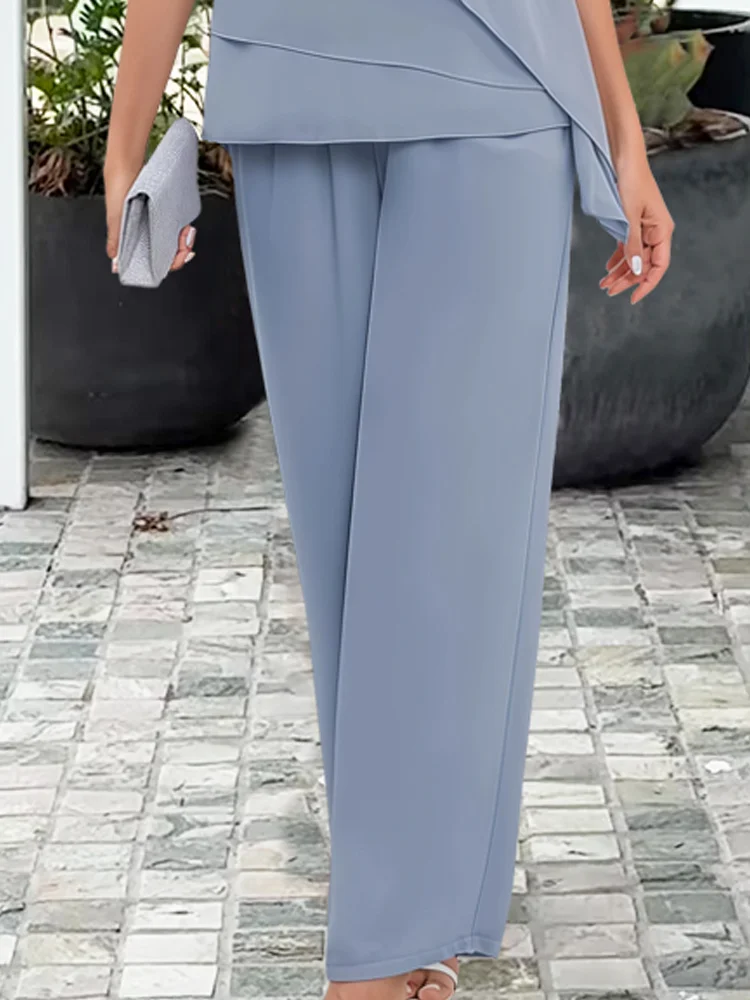 Women's Summer Two Piece Set with Short Sleeves in Stretch Fabric | Breathable, Opaque Solid Outfit in Blue or Navy | Size S-3XL