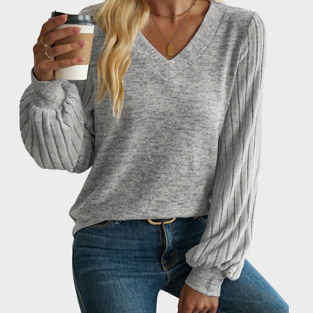 Women's Lantern Sleeve Sweater | Smooth Knit Pullover with a Soft Drape and Light Weight | Size S-2XL, Grey or Blue