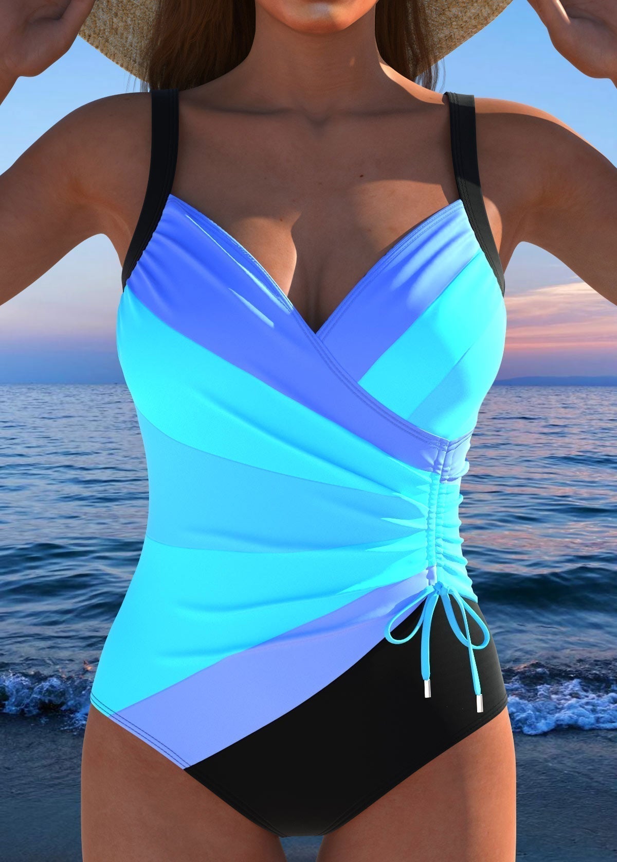 Women's Wrap Front One-Piece Swimsuit - Blue