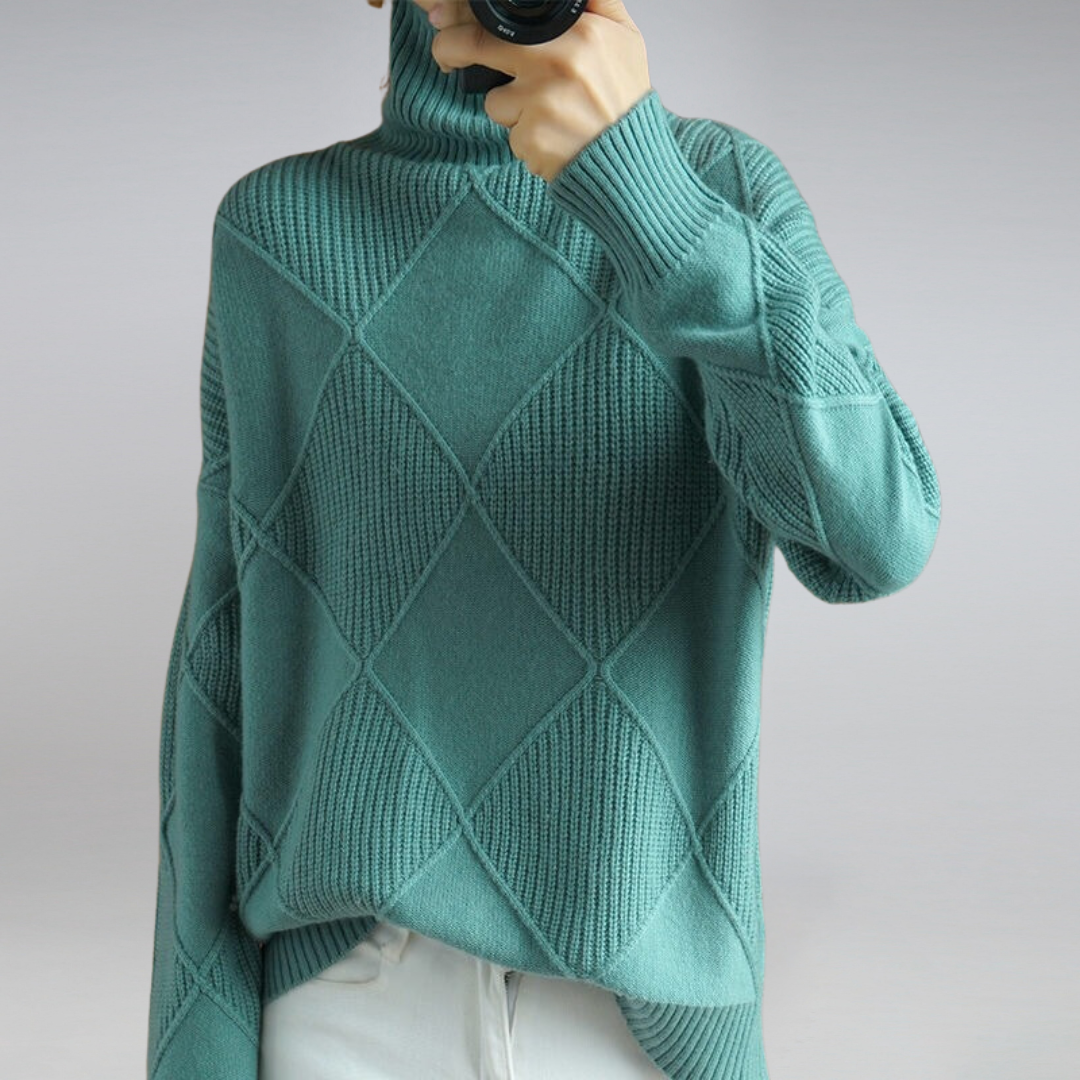 Women's Turtleneck Sweater with Knit | Size S-2XL | Yellow, Brown, Grey, Black, Turquoise, Beige and 2 more