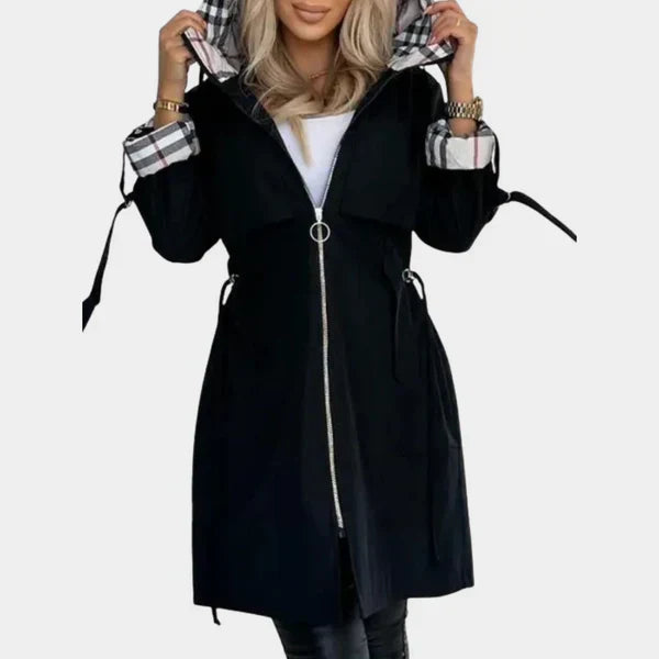 Women's Lightweight Hooded Trench Coat with Belted Waist | Weather-Resistant, Zip Front, Deep Pockets | Size S-3XL