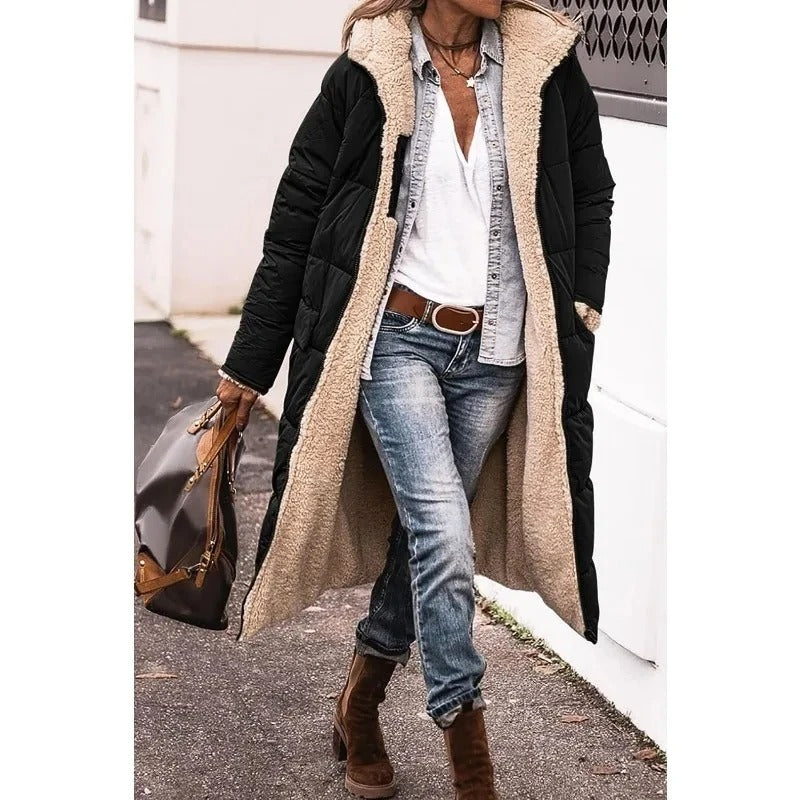 Women's Puffer Jacket with Quilted Panels and Longline Cut | Pockets, Side Pockets | For Winter | Size S-3XL