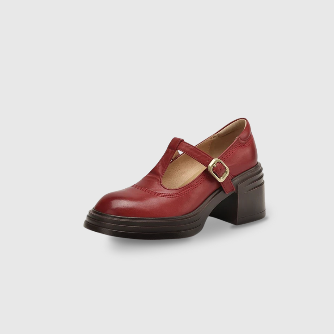Women's Mary Jane Pumps with Gold Tone T-Strap Buckle | Round Toe, Wide Block Heel of 4-5 cm | Size 5-8, 3 Colors