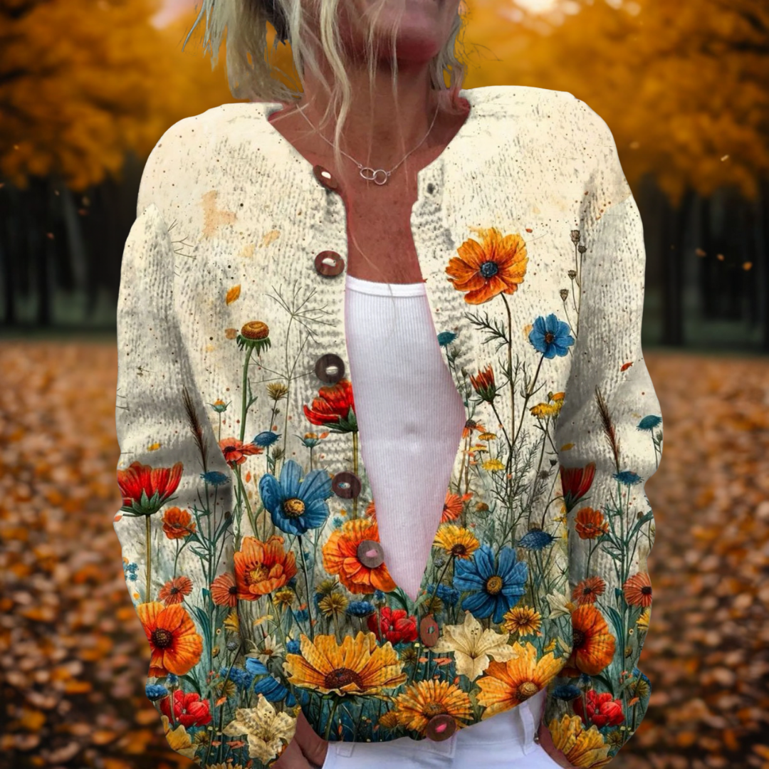Women's Open Front Floral Cardigan with Vintage Flower Print | Soft Breathable Knit for Fall, Relaxed Fit | Size S-3XL