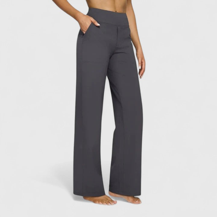 Women's Wide Waistband Pants with Deep Side Pockets | Slip-On Everyday Trousers without Buttons or Zipper | Size S-2XL