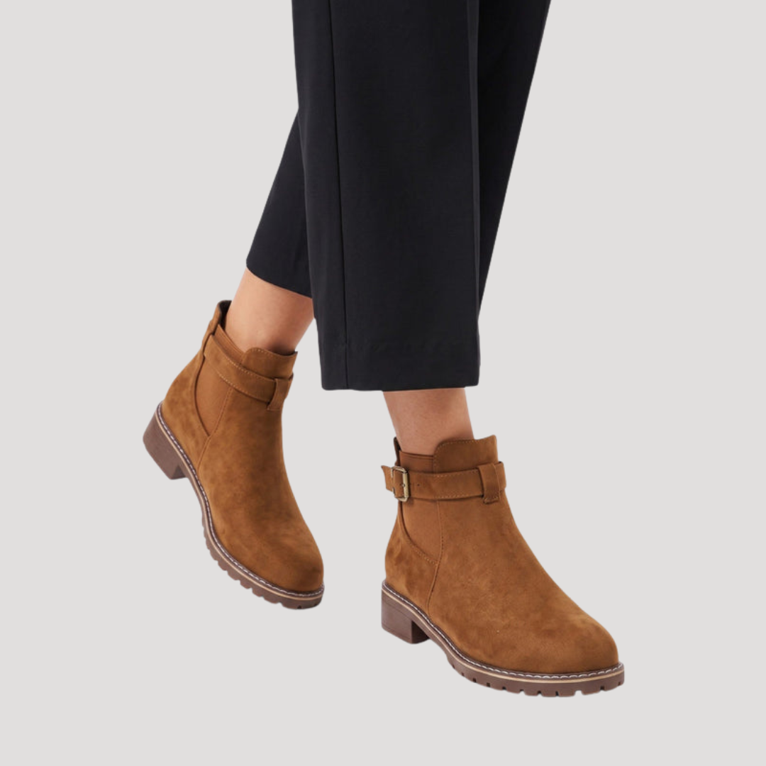 Women's Chunky Chelsea Boots on a Thick Lug Sole | Side Buckle Strap, Elastic Gussets, Napped Upper | 3 Colors