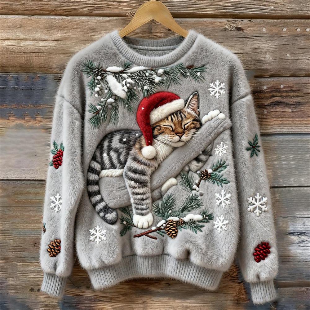 Women's Sweater with Crew Neck and Ribbed Cuffs | Print, Cuffs | For Winter | Size S-5XL