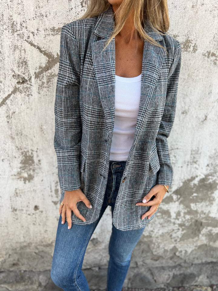 Women's Casual Plaid Cotton Blazer with Lapels and Long Sleeves | Everyday Jacket for Spring and Fall | Size S-5XL