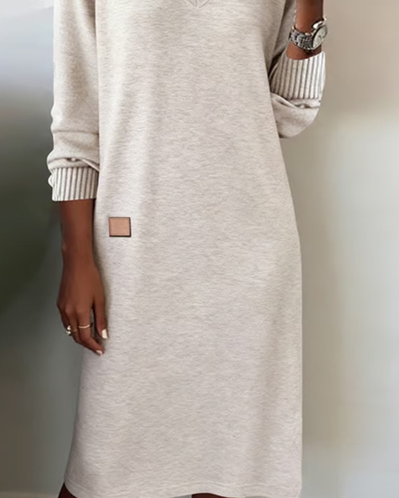 Women's Winter Sweater Dress with Deep V Neck | Relaxed Straight Knit, Ribbed Cuffs, Knee Length | Sizes S-3XL, 3 Colors