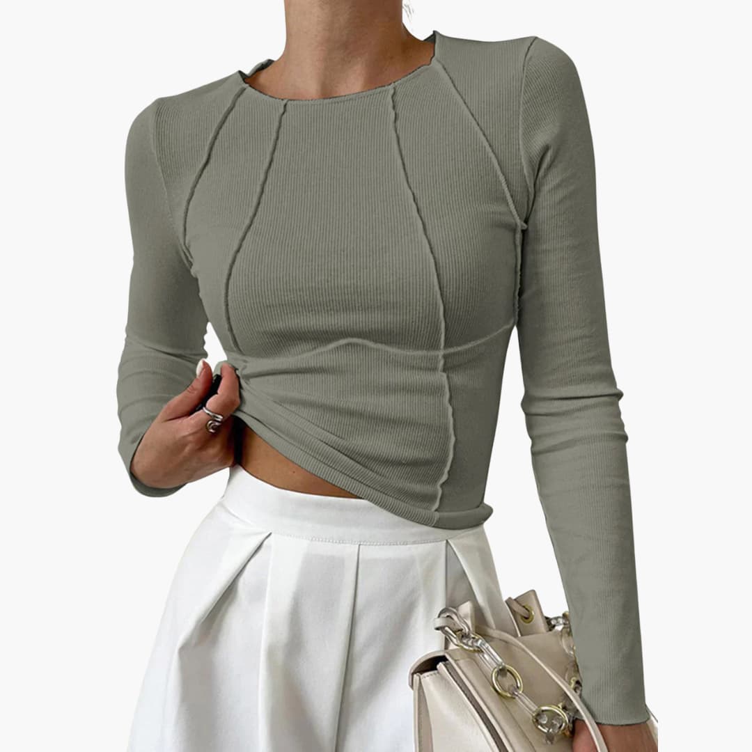 Women's Long Sleeve Tops with Vertical Seams | Stretch Fabric and Extra Length Below the Waist | Size XS-XL, 5 Colors