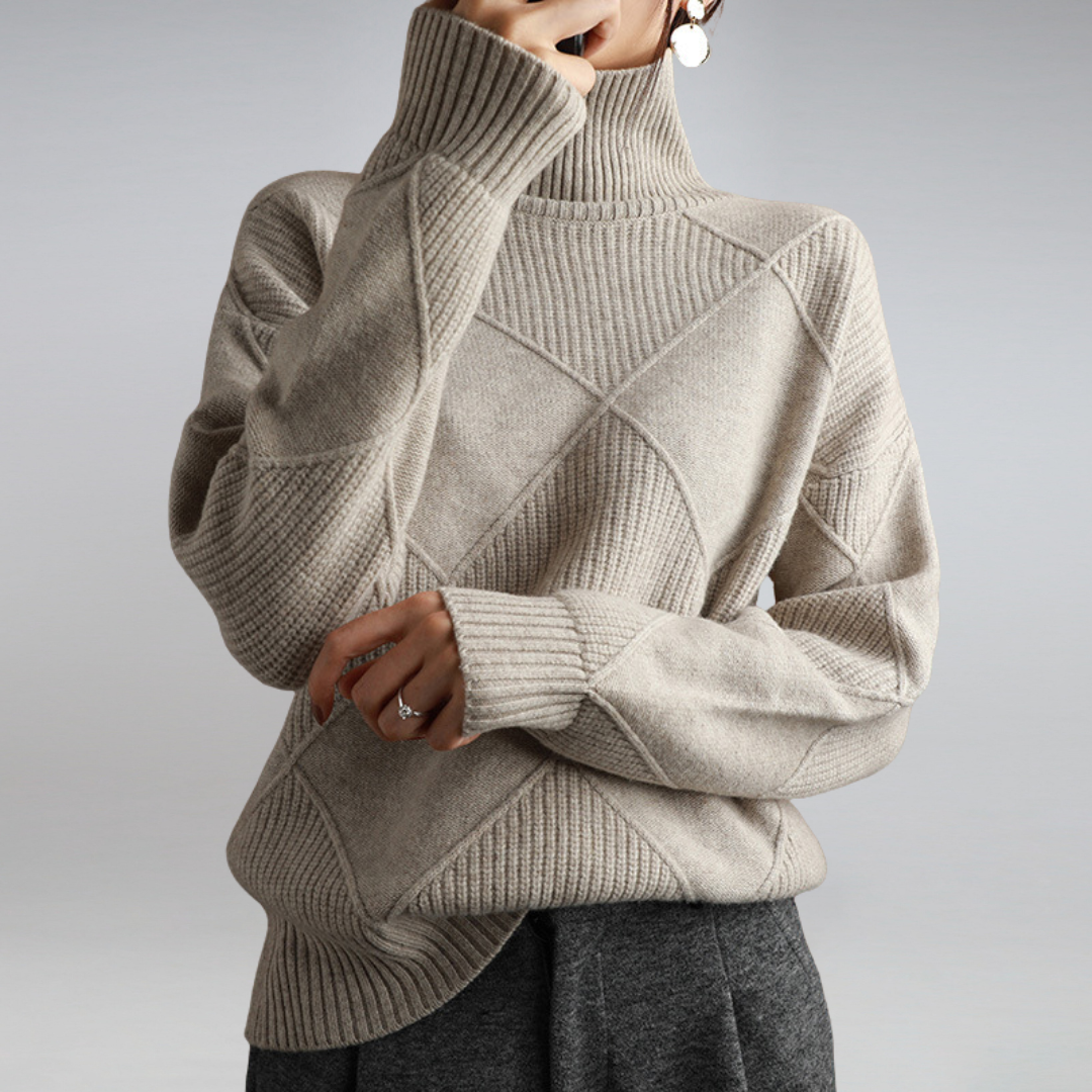 Women's Turtleneck Sweater with Knit | Size S-2XL | Yellow, Brown, Grey, Black, Turquoise, Beige and 2 more