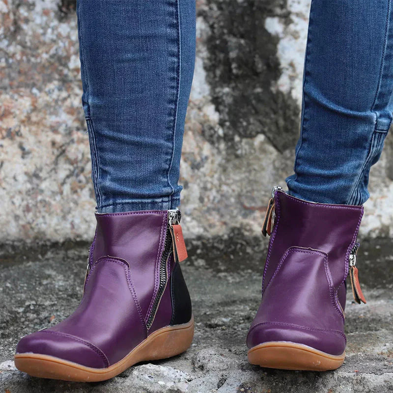 Women's Ankle Boots with Side Zip | Cushioned Insole, Non-Slip Outsole and Check Panel | Sizes 5.5-11, 5 Colors