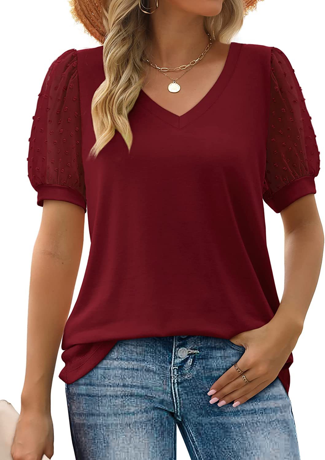Women's V-Neck Top in a Lightweight Breathable Fabric | Relaxed Fit to Layer Under a Blazer | Size S-2XL, 8 Colors