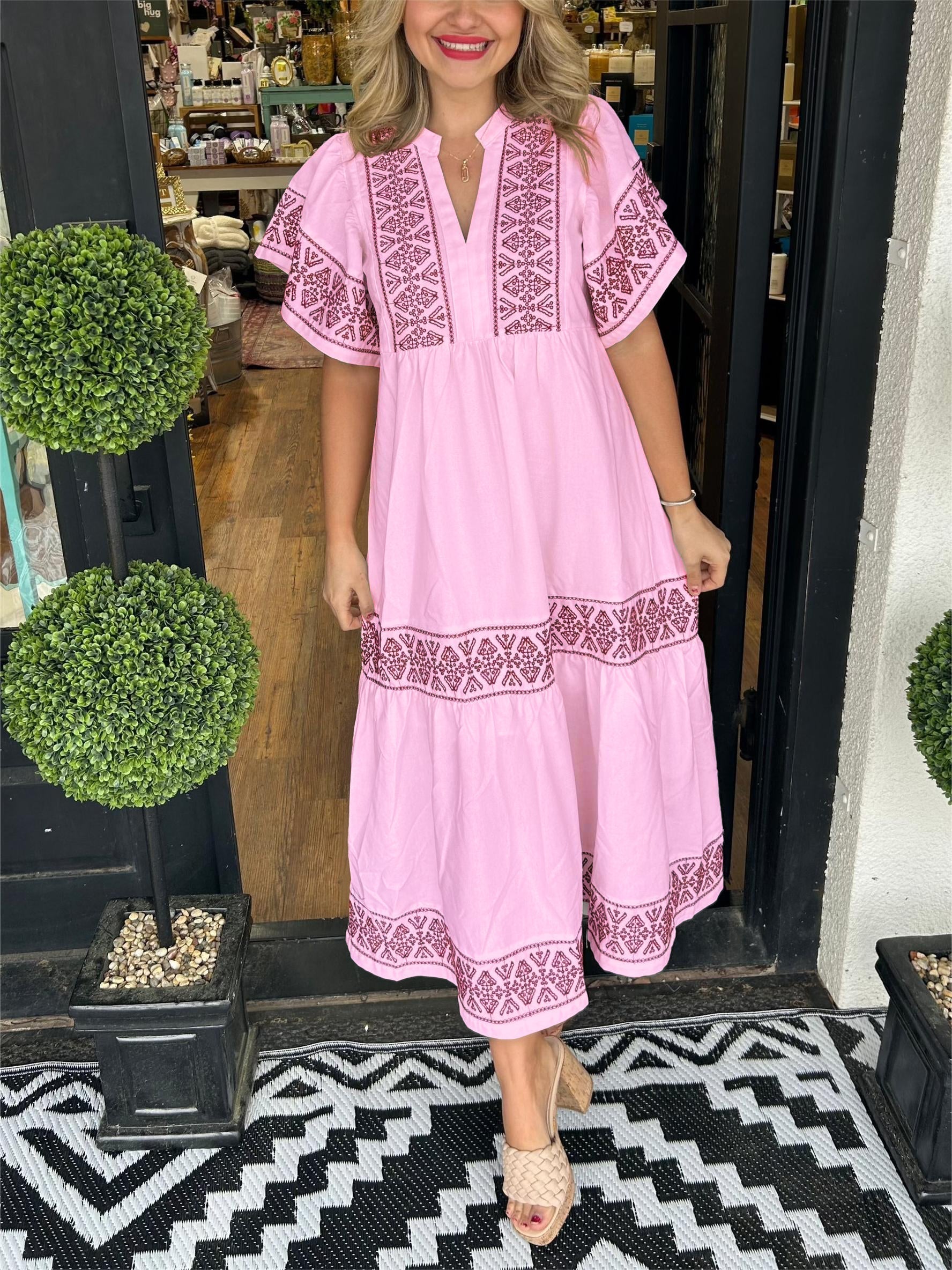 Rachel | Women's Boho V Neck Midi Dress