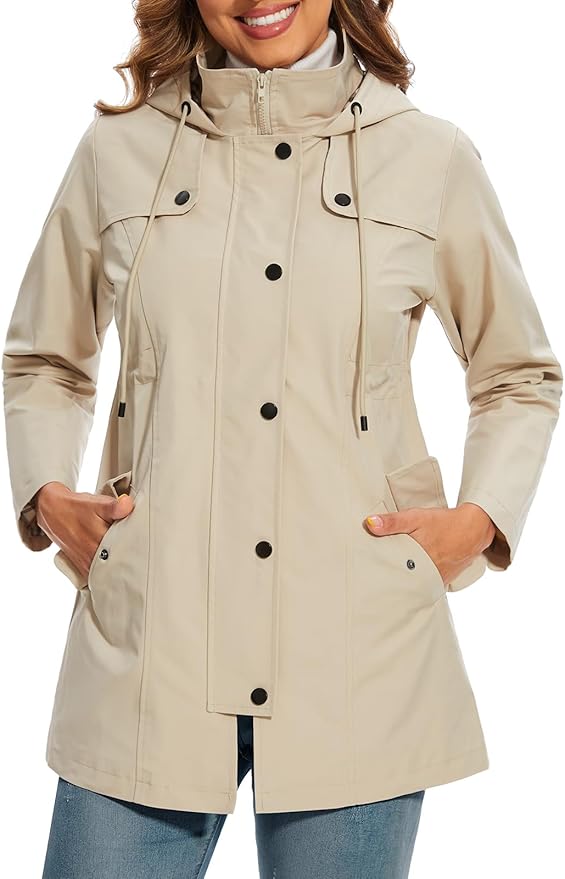 Womens Parka with Windproof Shell and Hood | Waist Belt, Lining, Button Front | For Winter | Size S-3XL