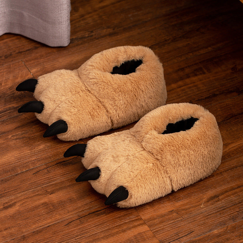 Women's Cozy Slippers in a Bear Paw Shape | Plush and Cotton Upper, Claw Detail at the Front | One Size, 3 Colors