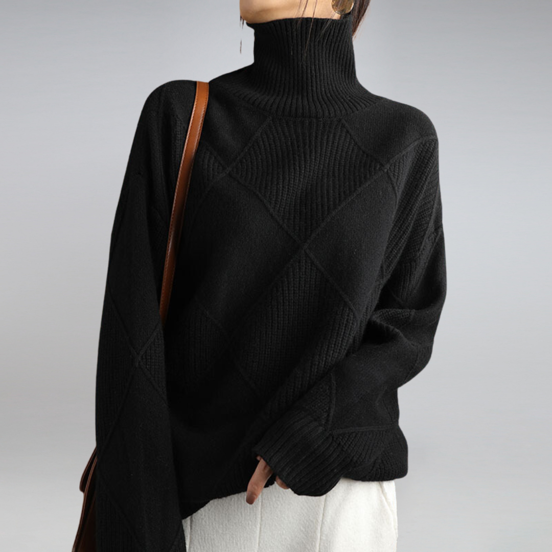 Women's Turtleneck Sweater with Knit | Size S-2XL | Yellow, Brown, Grey, Black, Turquoise, Beige and 2 more