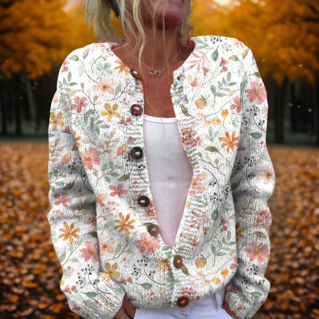 Women's Floral Print Open Front Cardigan in Soft Knit | Breathable Fall Layer with Relaxed Drape | Size S-3XL