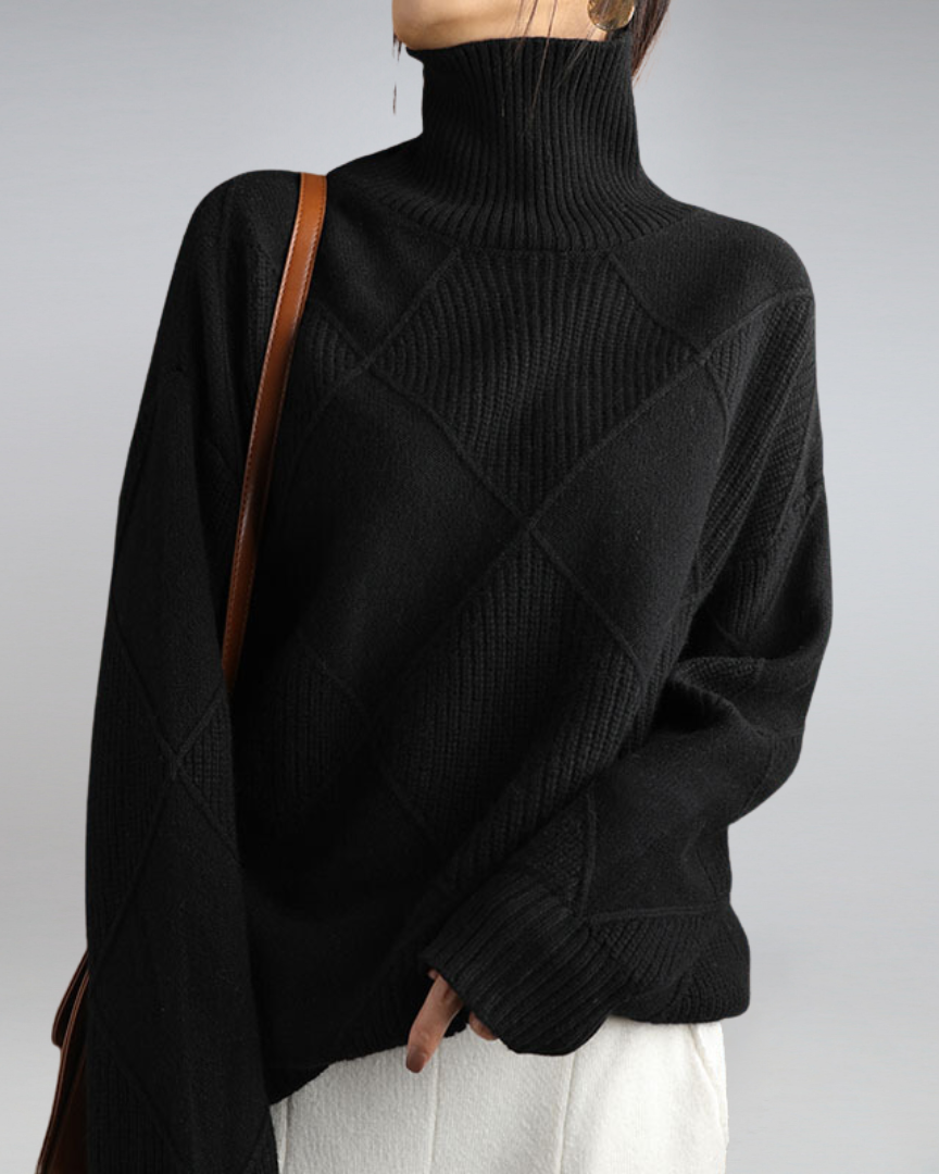 Women's Turtleneck Sweater with Embroidery | Size S-XL | Grey, Beige, Black, Yellow, Brown, Pink