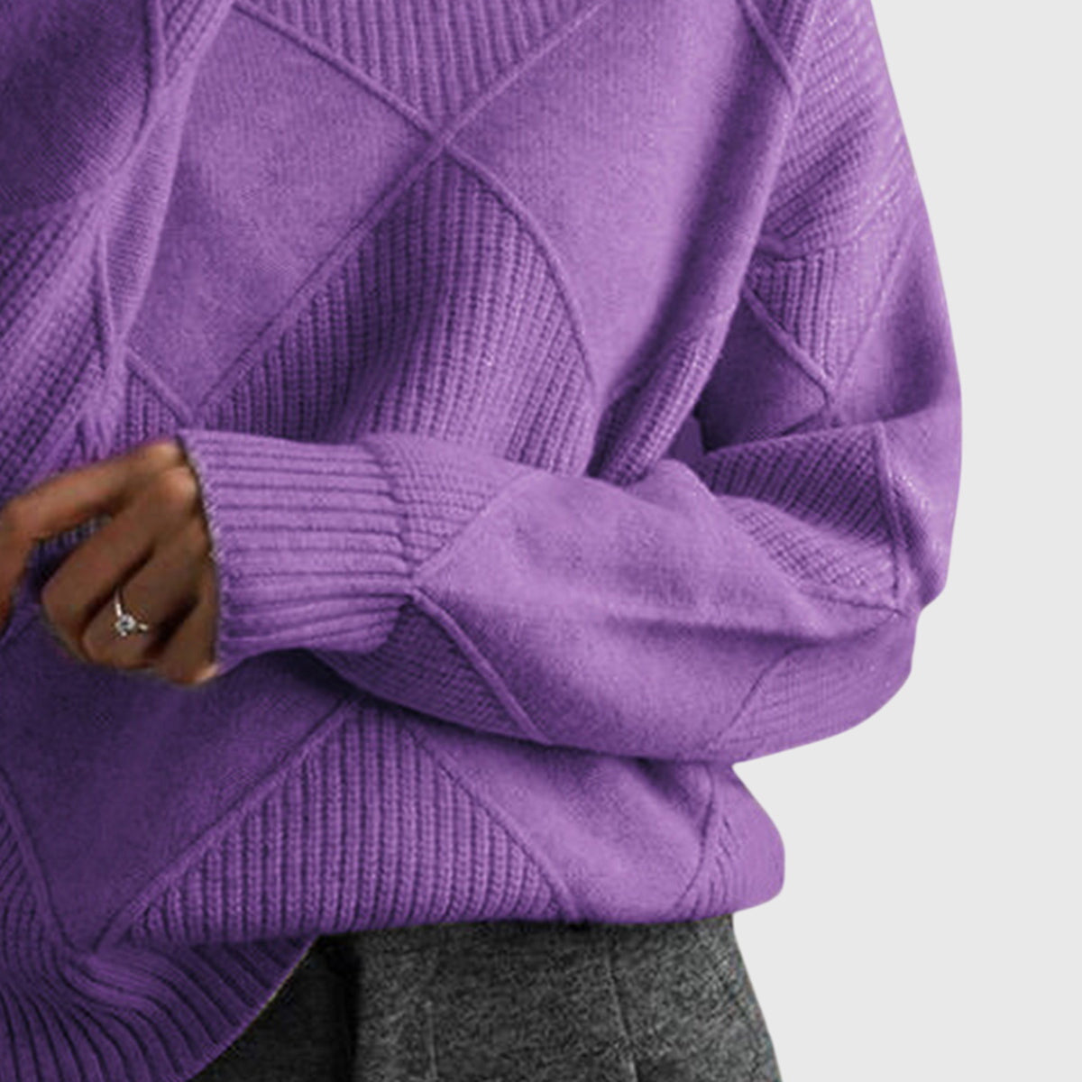 Women's Turtleneck Sweater with Knit | Size S-2XL | Pink, Purple, Yellow, Green, Grey, Black