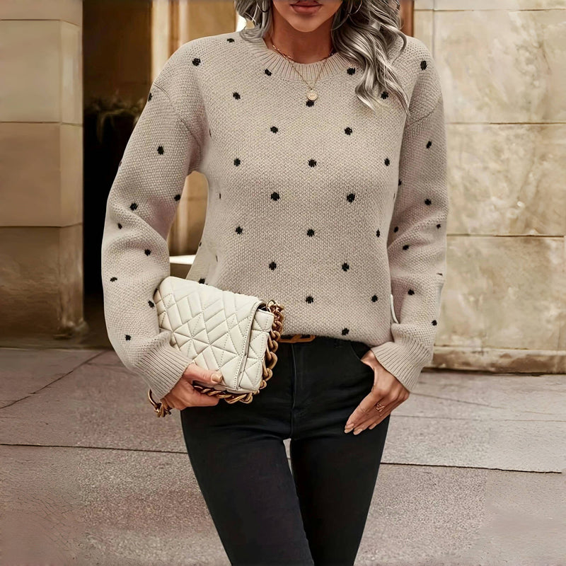 Women's Small Polka Dot Knit Sweater | Lightweight Breathable Pullover with a Relaxed Fit | Size S-XL, 4 Colors