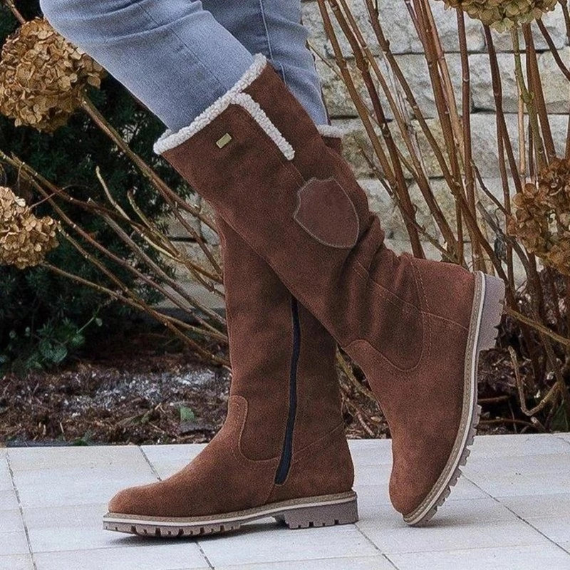 Women's Knee High Boots with Shearling Lining | Side Zip, Flat Sole and Soft Suede Look | Sizes 7-10, 3 Colors