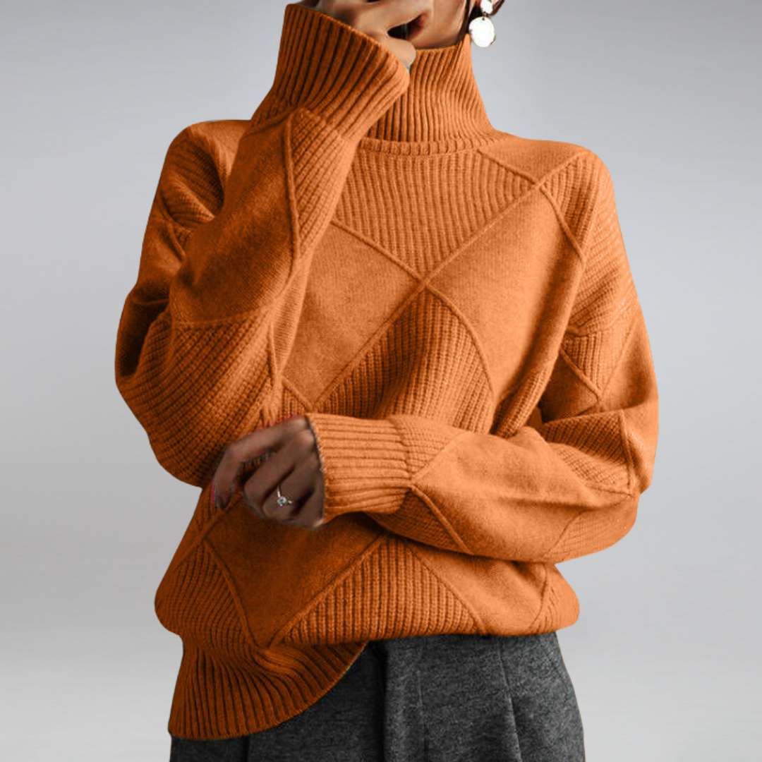 Women's Turtleneck Sweater with Knit | Size S-2XL | Yellow, Brown, Grey, Black, Turquoise, Beige and 2 more
