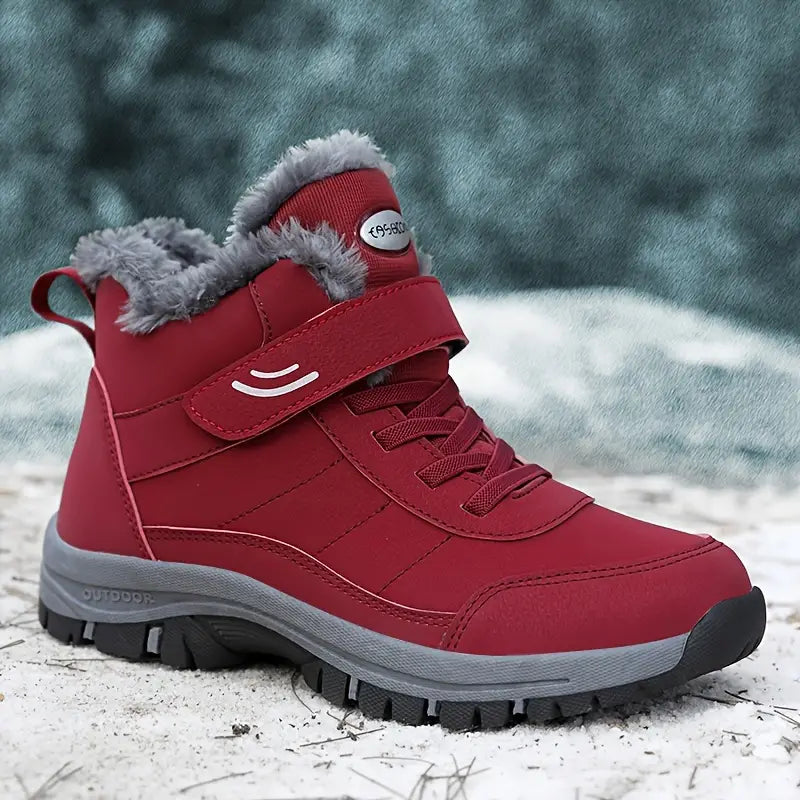 Women's Snow Boots with Plush Lining | Water-Repellent Faux Leather Upper and Strap | Sizes 7-12.5, 3 Colors