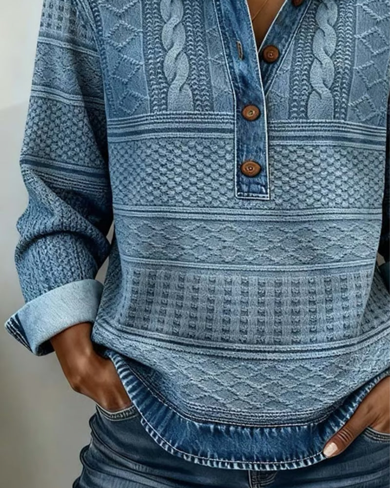 Women's Cable Knit Sweater with Button Front | Size S-3XL | Blue, Grey, Brown