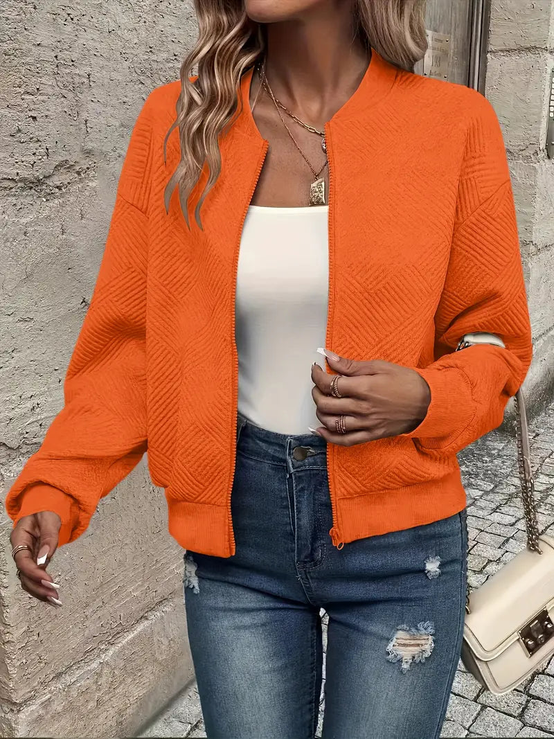 Women's Lightweight Zip-Up Jacket with Stand Collar | Waist Length, Stretch Polyester, Wrinkle Resistant | Size S-2XL