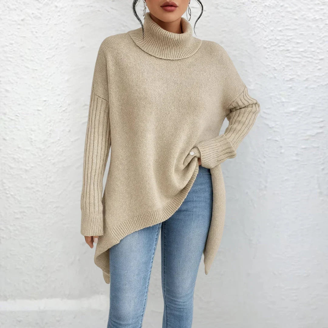 Women's Turtleneck Sweater with Knit and Breathable Fabric | Embroidery | Size S-3XL | Dark Grey, Beige, Navy Blue, Brown, Green